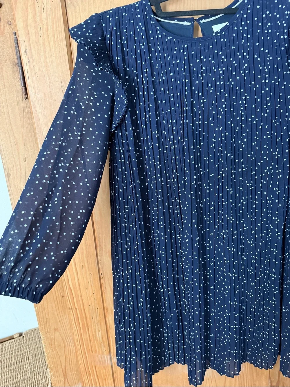 Girls Vineyard Vines Navy Dress with White Dot Pleats